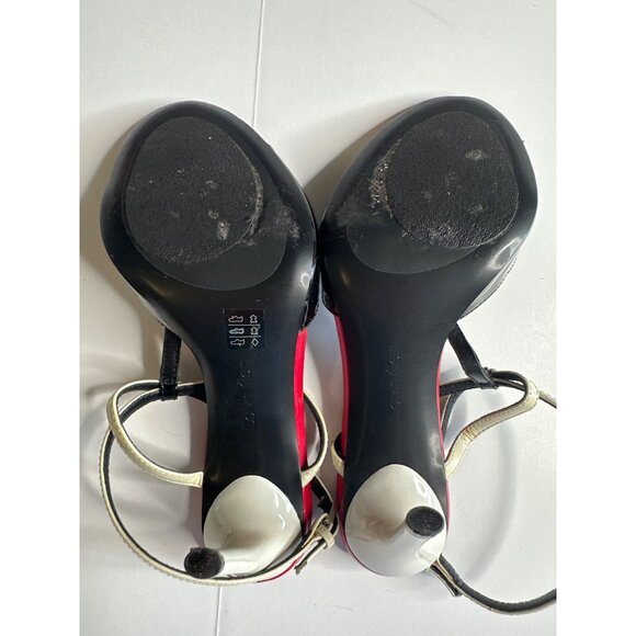 Calvin Klein Womens Black Patent Leather & Red Sole High Heel Sandals With White - Picture 4 of 5